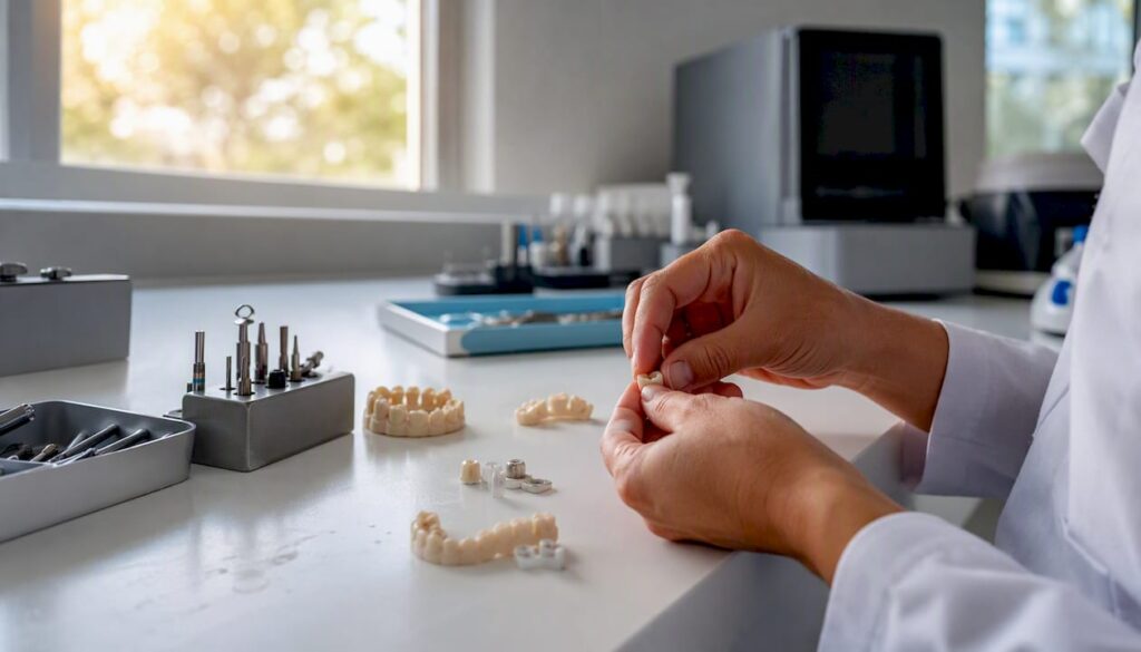 Dentist handling 3D printed denture parts