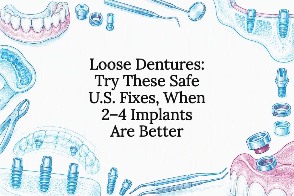 Decorative denture and implant title card